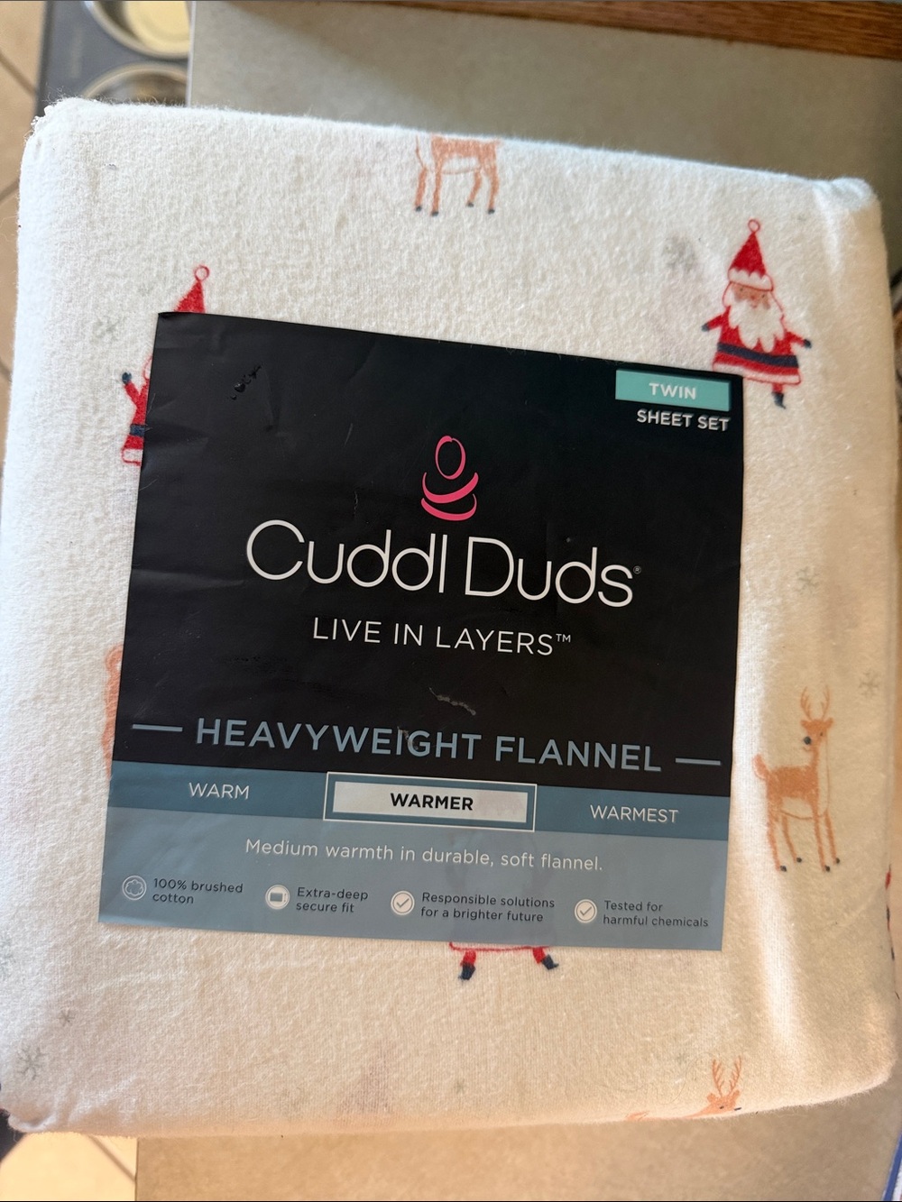 Cuddl Duds Santa and Reindeer Flannel Sheets - Twin